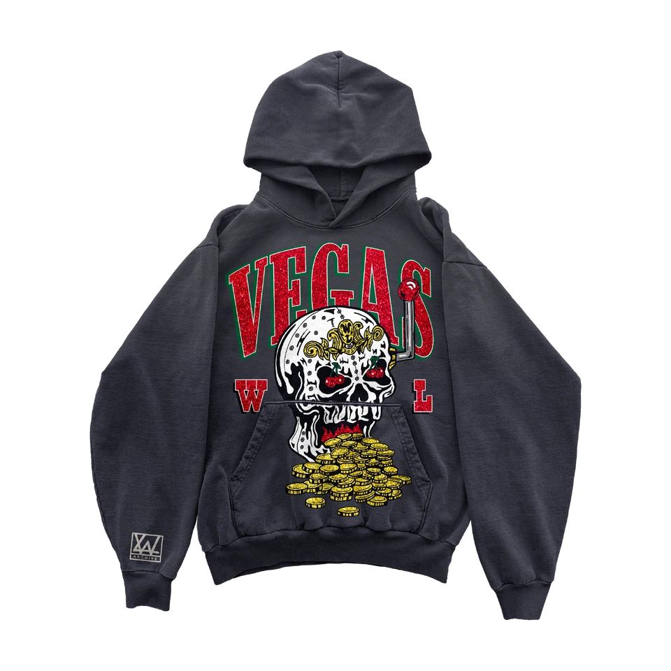 Skull Slot Bling Bling Hoodie - Vintage Black