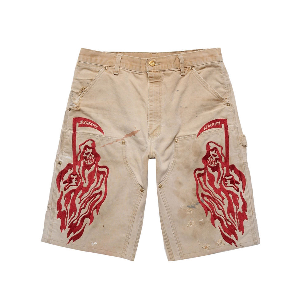 Serenity Vintage Carhartt Double Knee Shorts - Tan/Cardinal