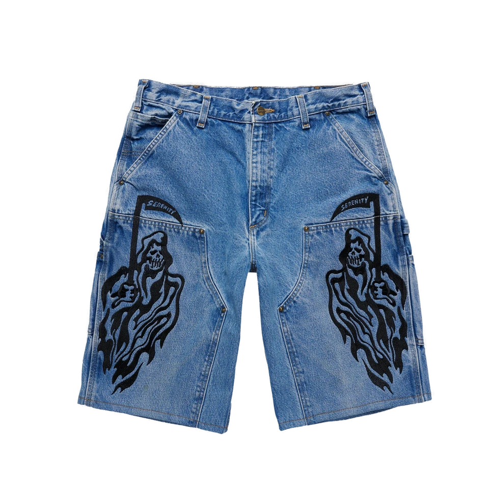 Serenity Vintage Carhartt Double Knee Shorts - Blue Denim/Black